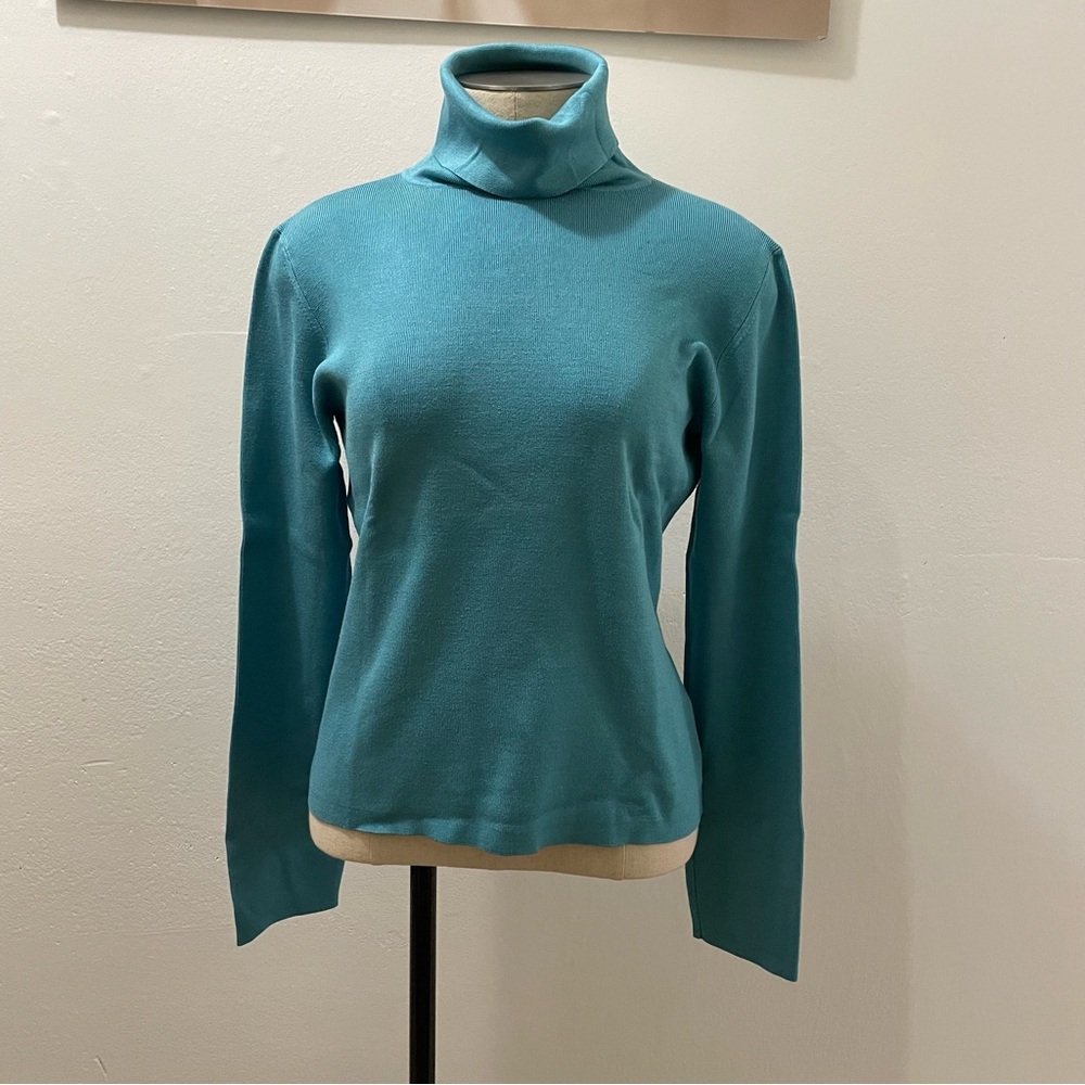 VINTAGE Sigrid Olsen Teal Silk Blend Turtleneck- Luxe Classic Size Small 💎 - Picture 4 of 14
